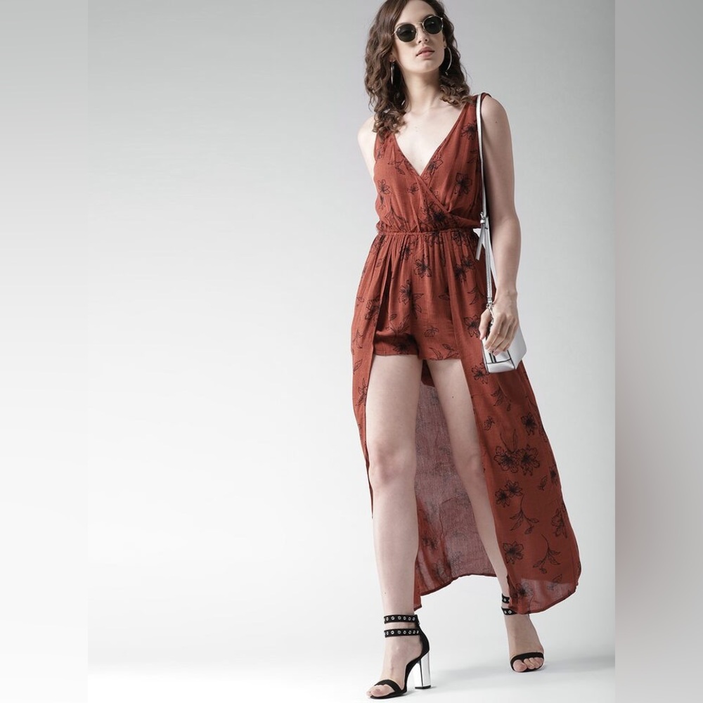 Forever 21 rust brown printed romper play suit dress size S